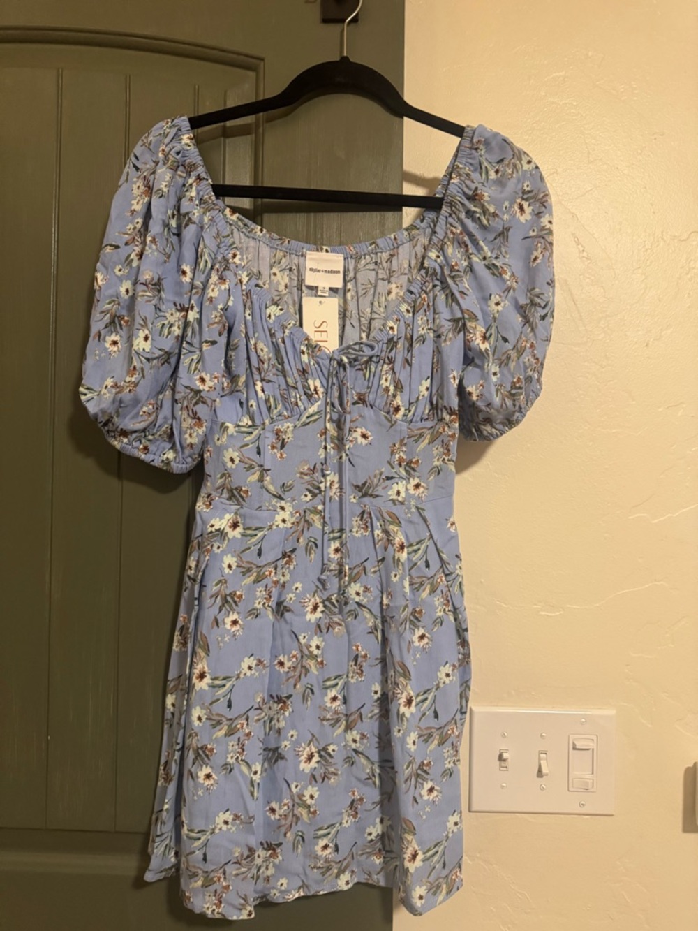 Skylar + Madison Light Blue Floral Tie-Neck Blouse